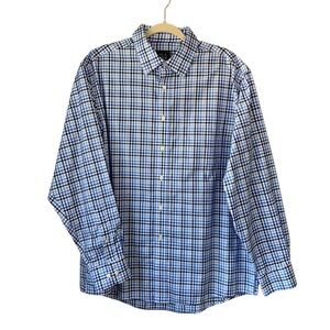 Jos. A. Bank Traveler Plaid Button Down‎ Long Sleeve Shirt Blue Mens L